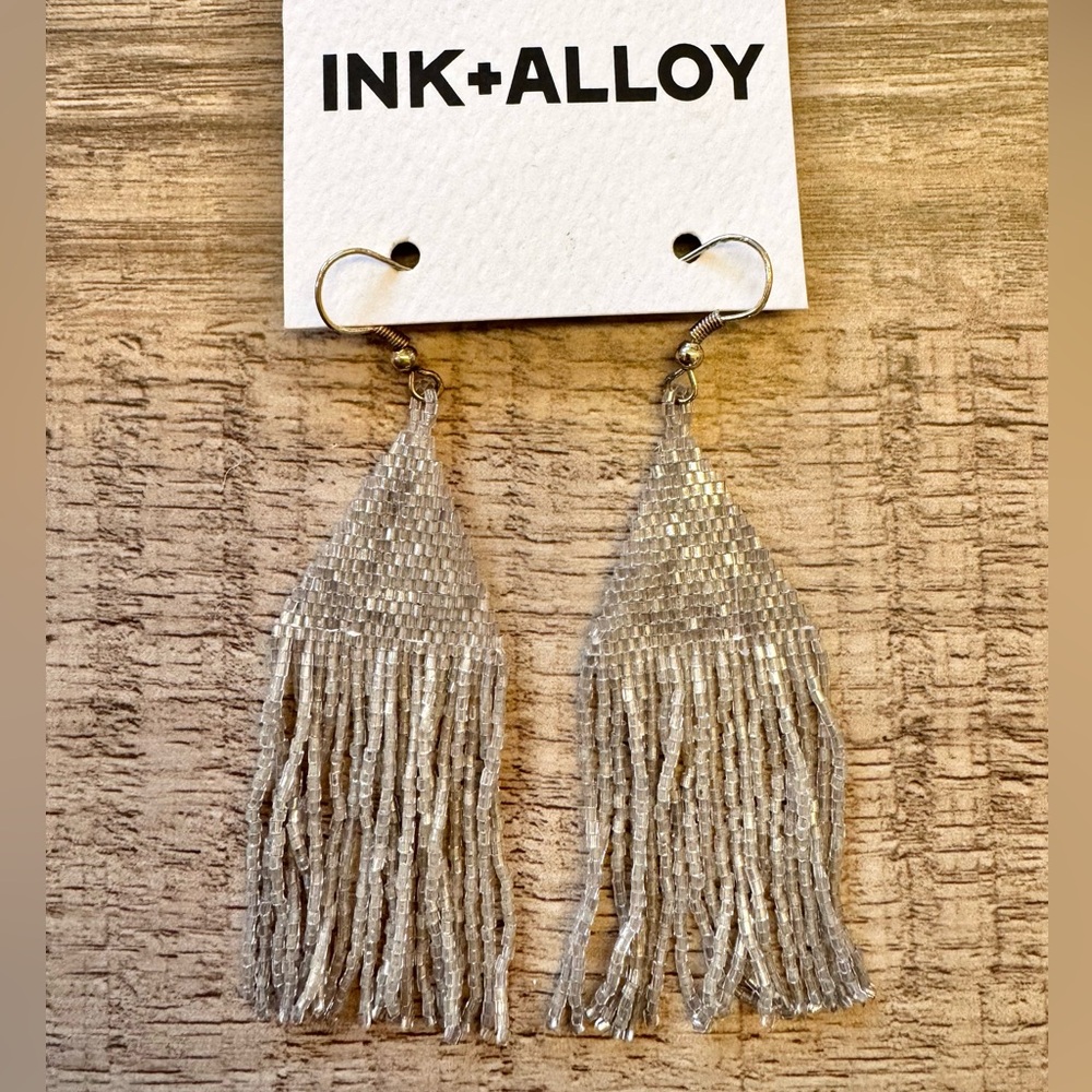INK+ALLOY Silver Seed Bead Earrings + Beaded Fringe